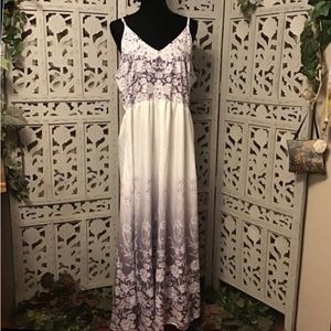 NEKKA! SUBTLE & SOFT BEAUTY WHITE & PURPLE FLOWER DESIGN SLEEVELESS MAXI DRESS